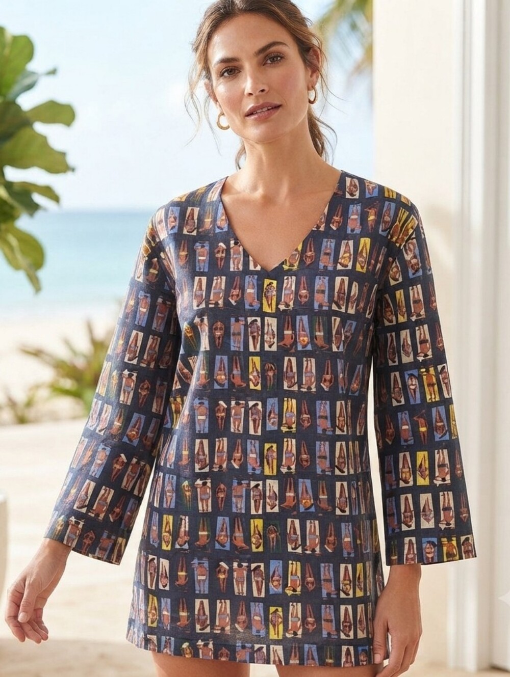 Tracy Negoshian Navy Sunbathers Top Women's Sz XL